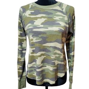 Camo Woven Waffle Thermal Women's Crewneck Longsleeve Shirt loose fi…